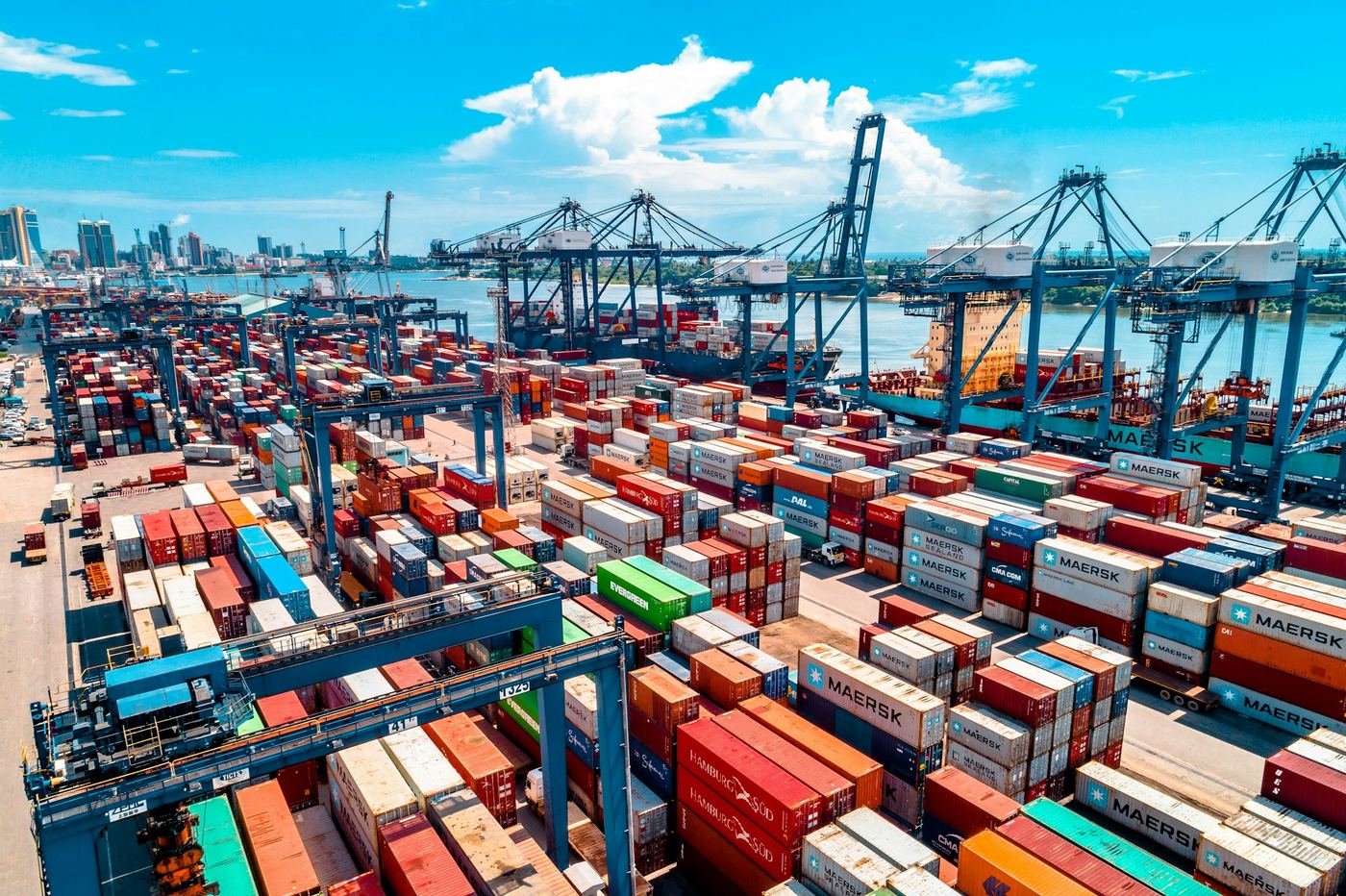 Stacked shipping containers